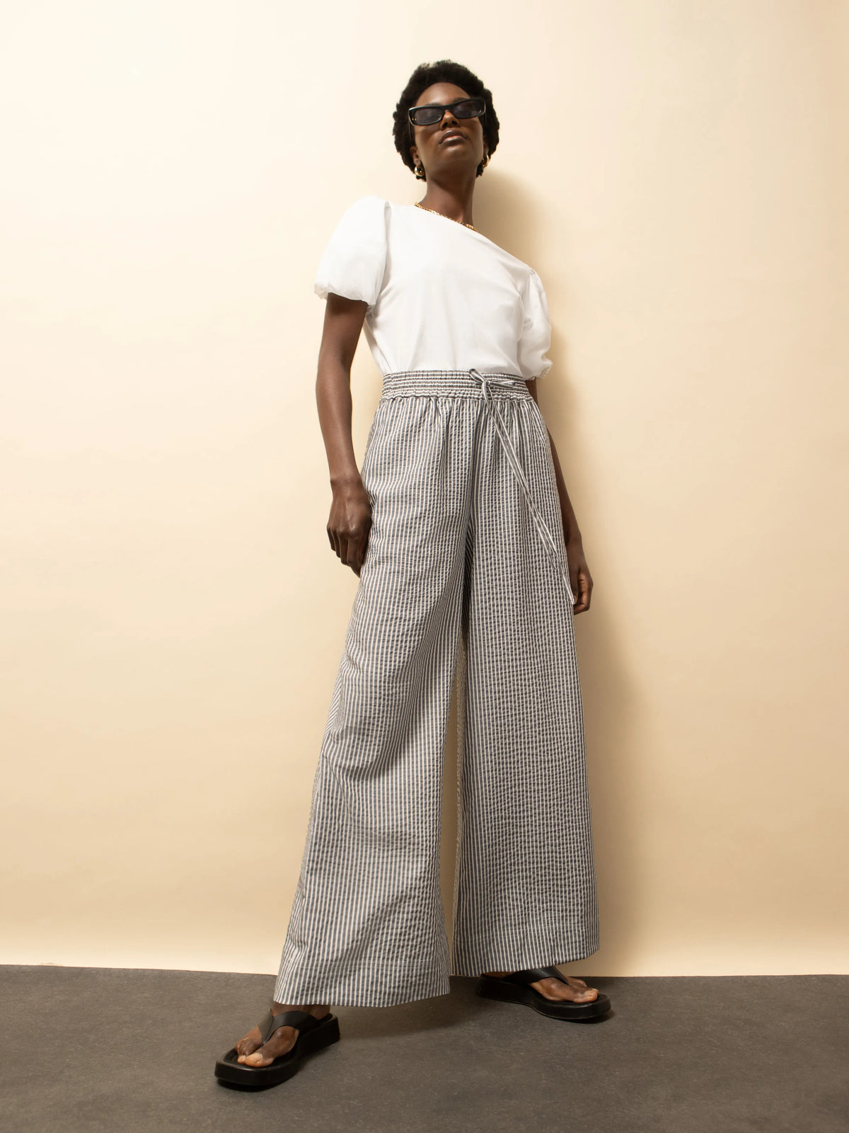 Washed Black And White Stripe Trousers