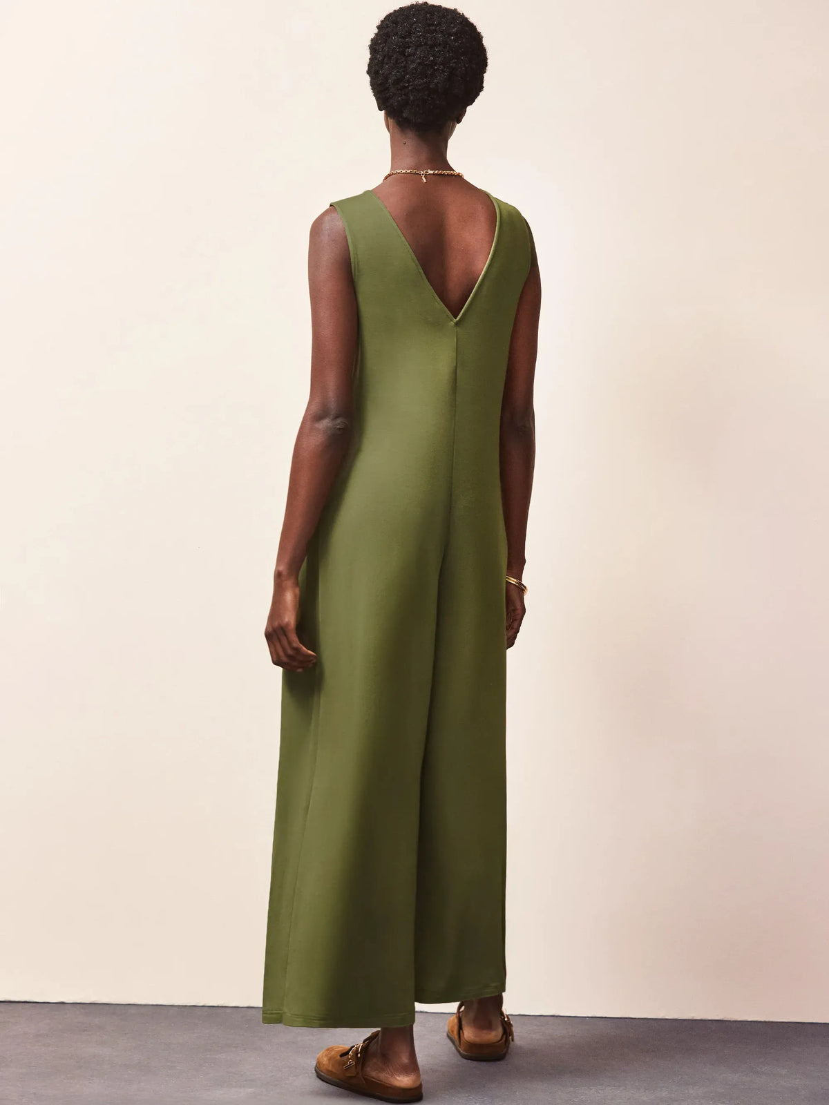 Olive Jersey V Neck Jumpsuit