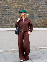 Chocolate-Brown Sweatshirt Bomber Jacket