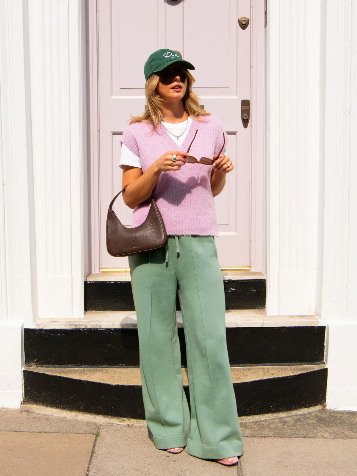 Sage-Green Wide-Leg Sweatpants
