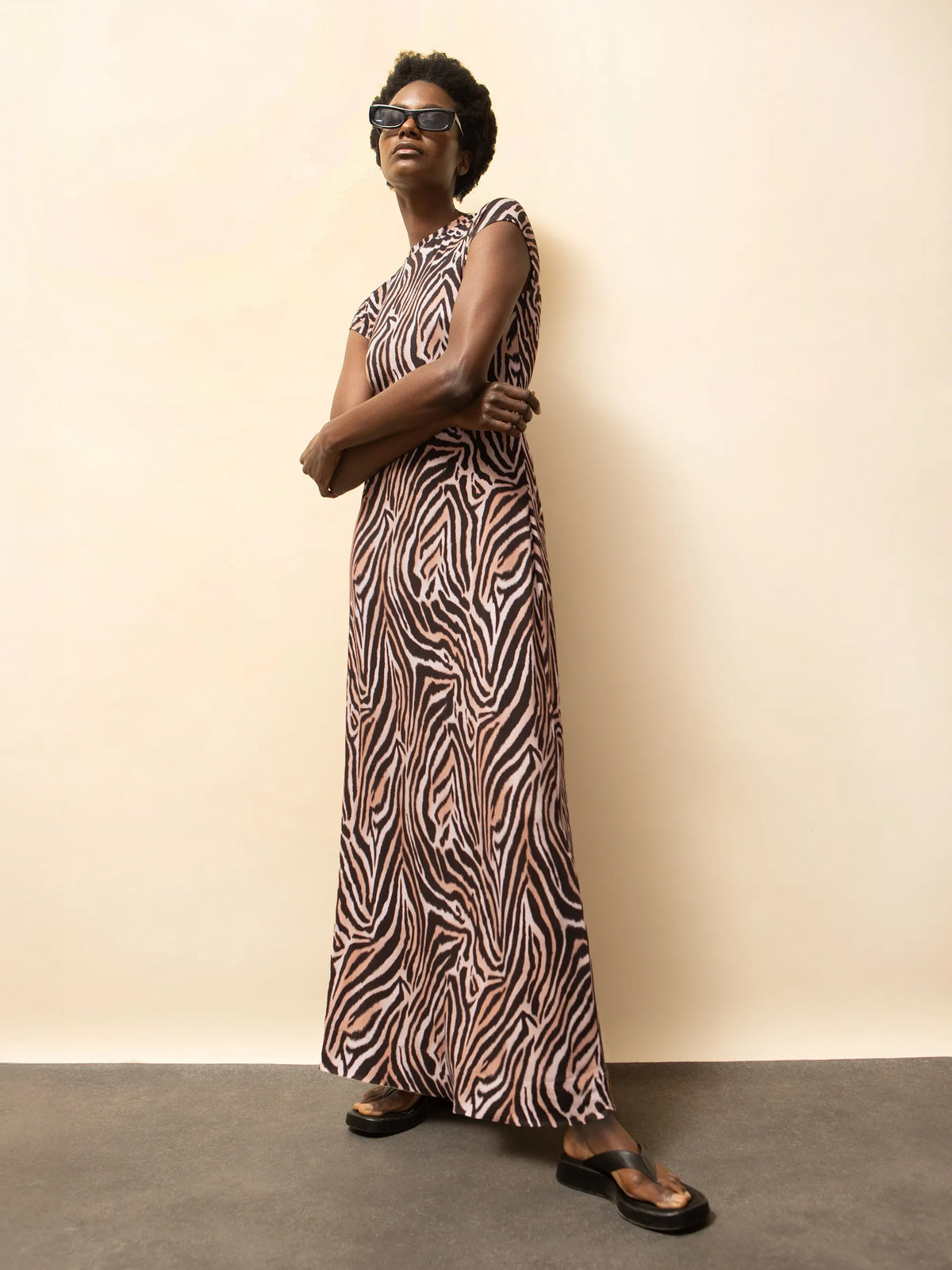 Petite Zebra-Print Jersey Maxi Dress