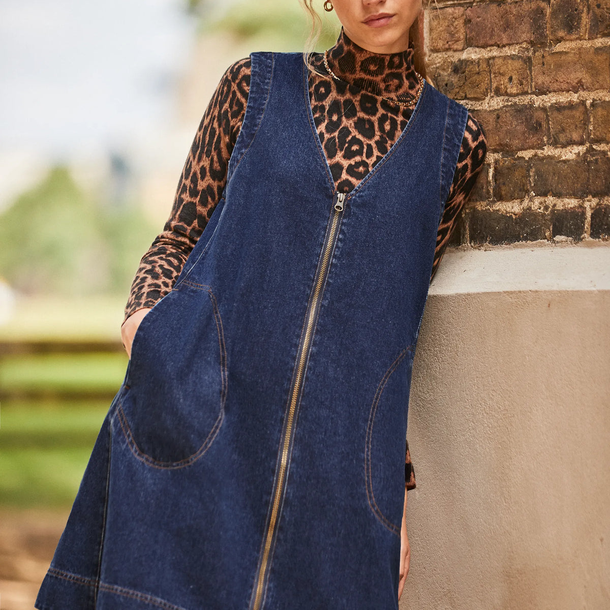 Zip-Front Denim Swing Mini Dress – Ro&Zo