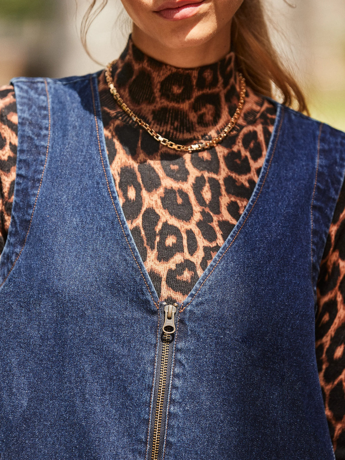 Petite Zip-Front Denim Swing Mini Dress