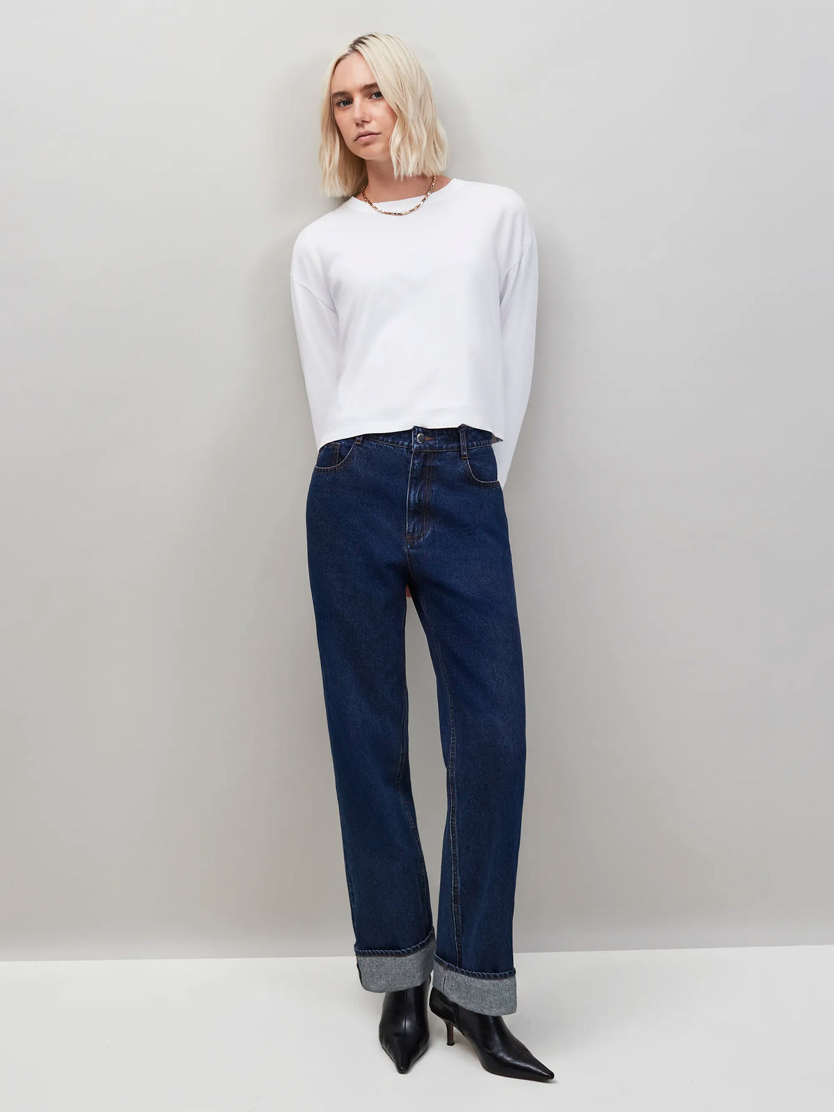 Blue Denim Turn Up Hem Jeans