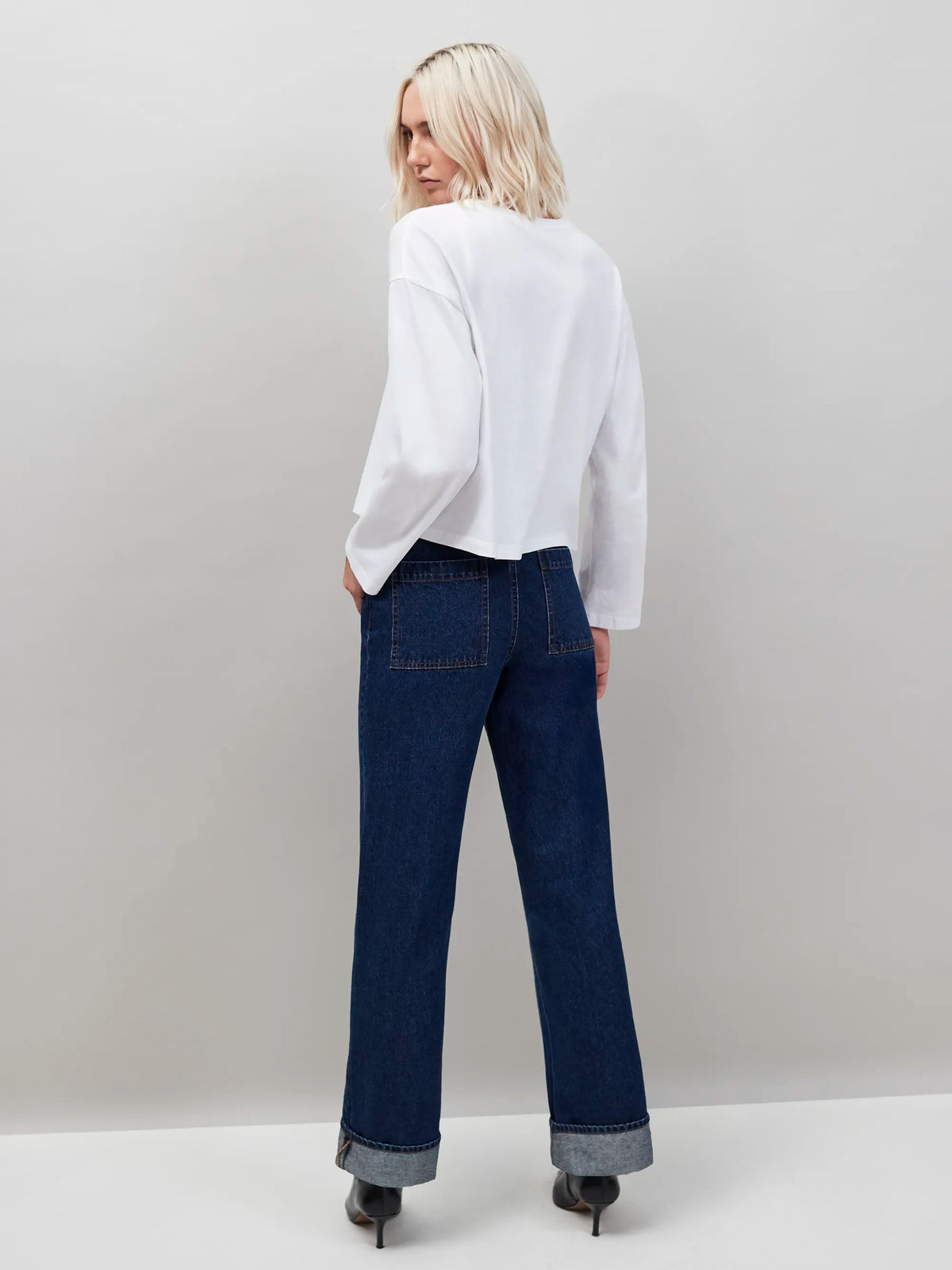 Blue Denim Turn Up Hem Jeans
