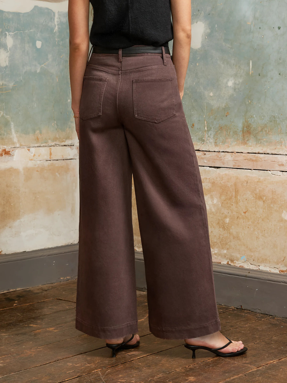 Petite Chocolate High-Rise Wide-Leg Jeans