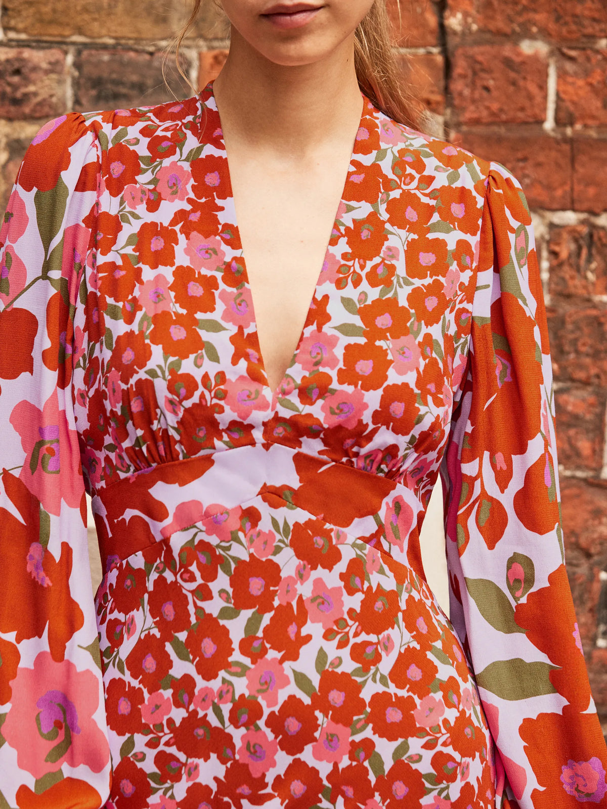 Petite Lilac And Coral Poppy Print Waist Detail Dress