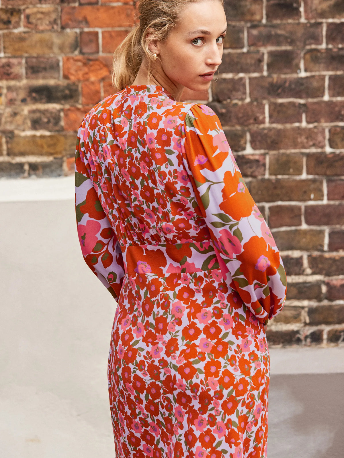 Petite Lilac And Coral Poppy Print Waist Detail Dress