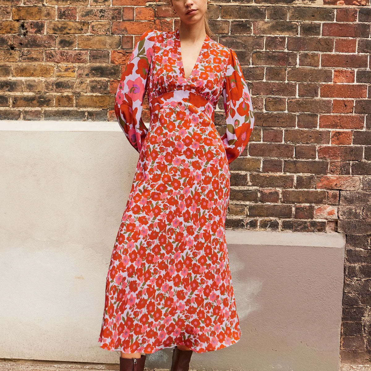 Petite Lilac And Coral Poppy Print Waist Detail Dress – Ro&Zo