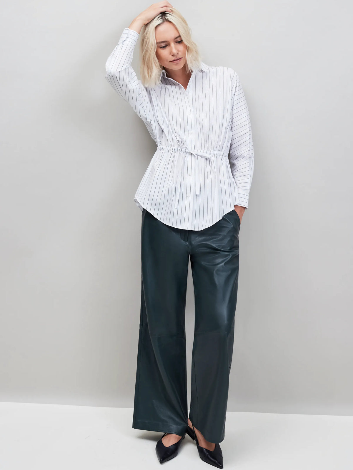 White Stripe Channel Waist Shirt