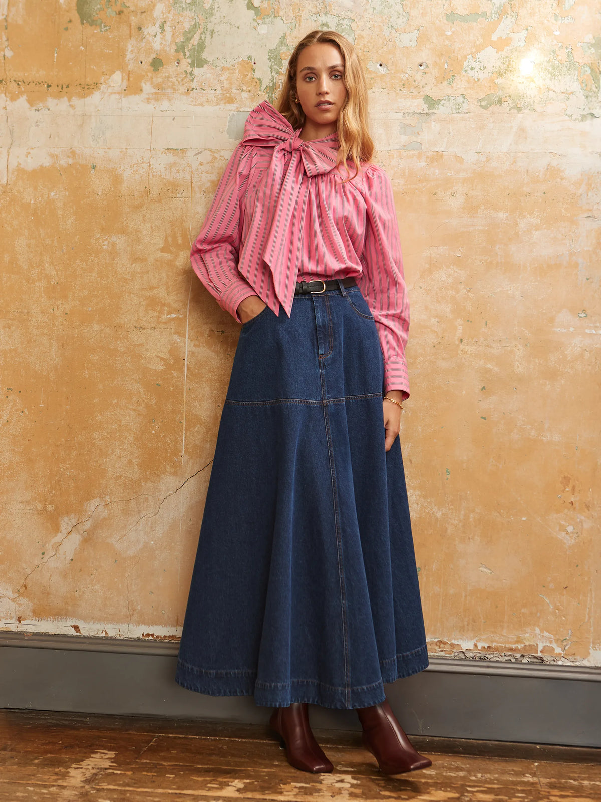 Bow-Detailed Striped Cotton Shirt