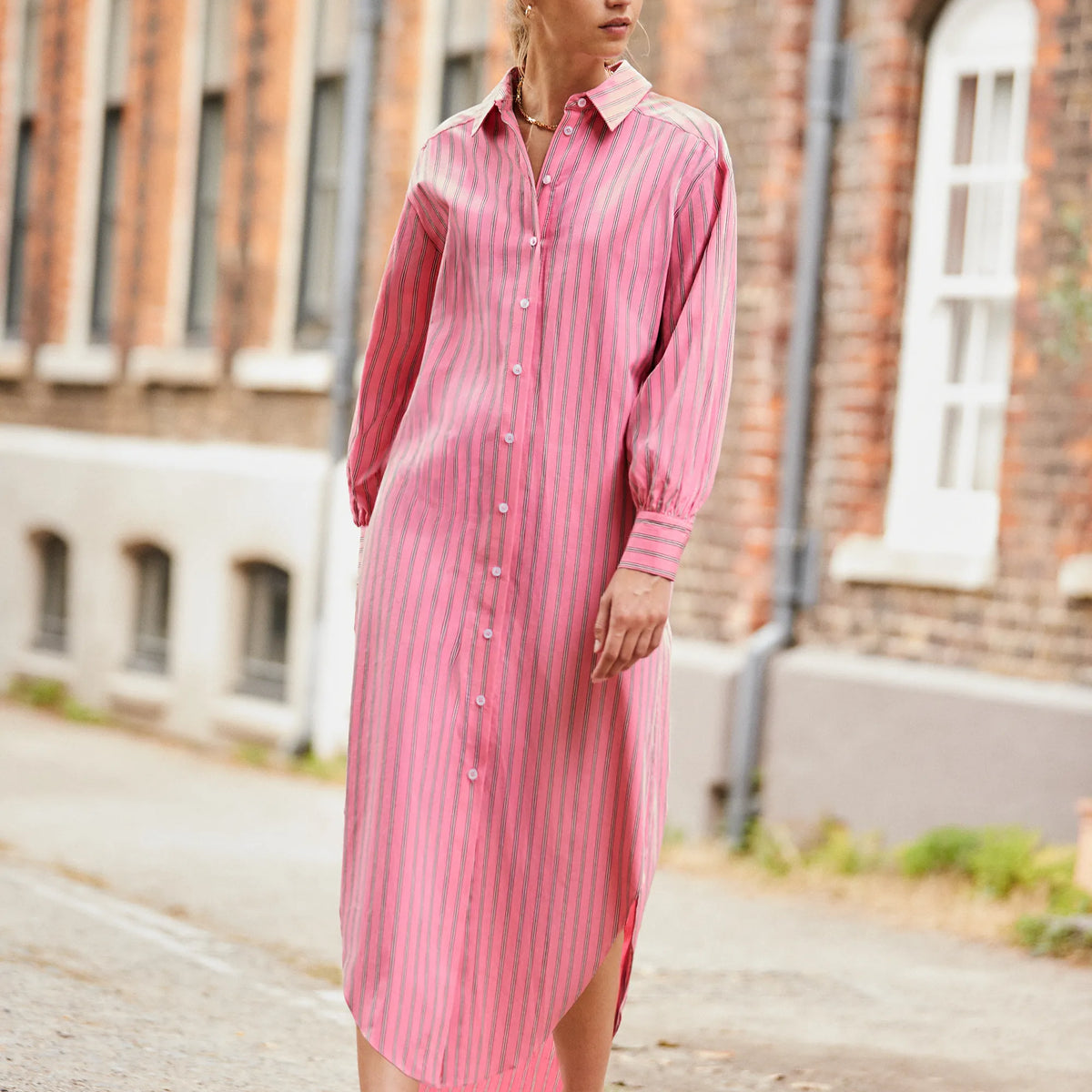 Striped Cotton Midi Shirt Dress – Ro&Zo