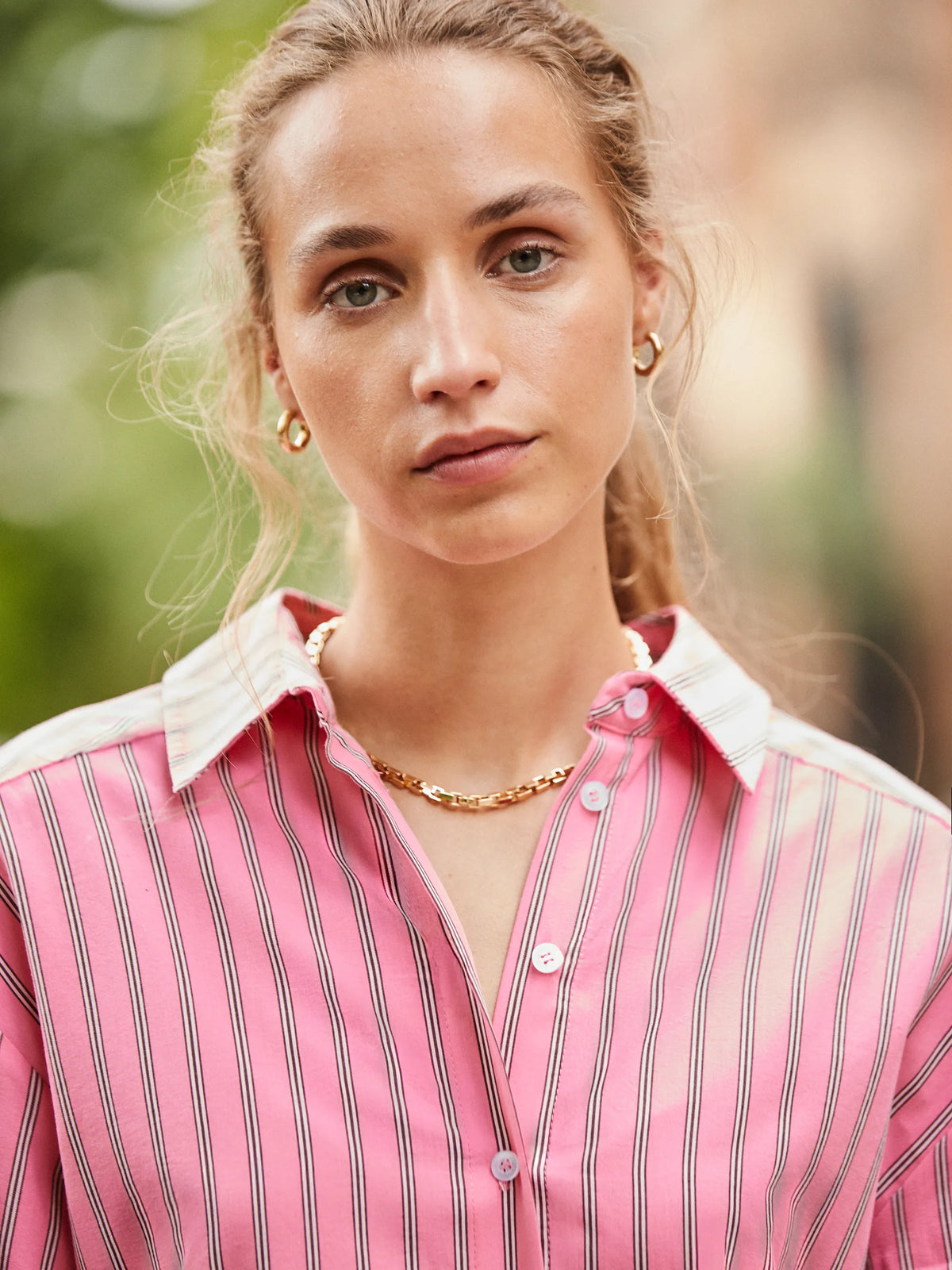 Striped Cotton Midi Shirt Dress