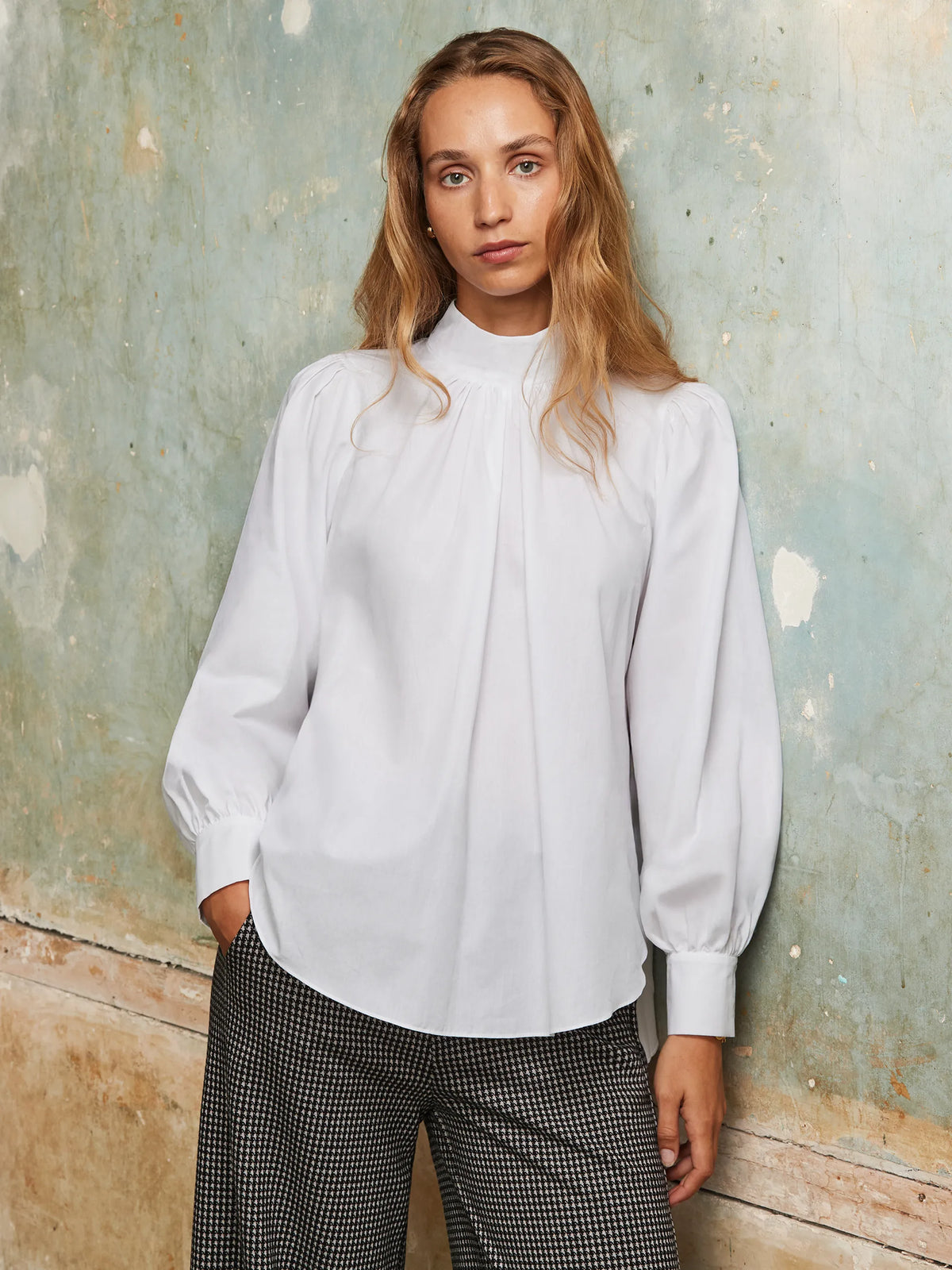 High-Neck Cotton Blouse