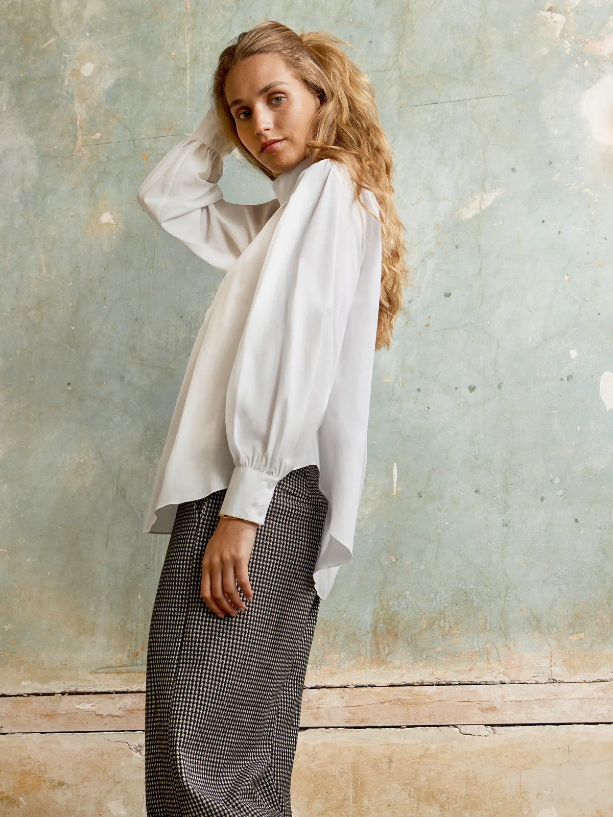 High-Neck Cotton Blouse