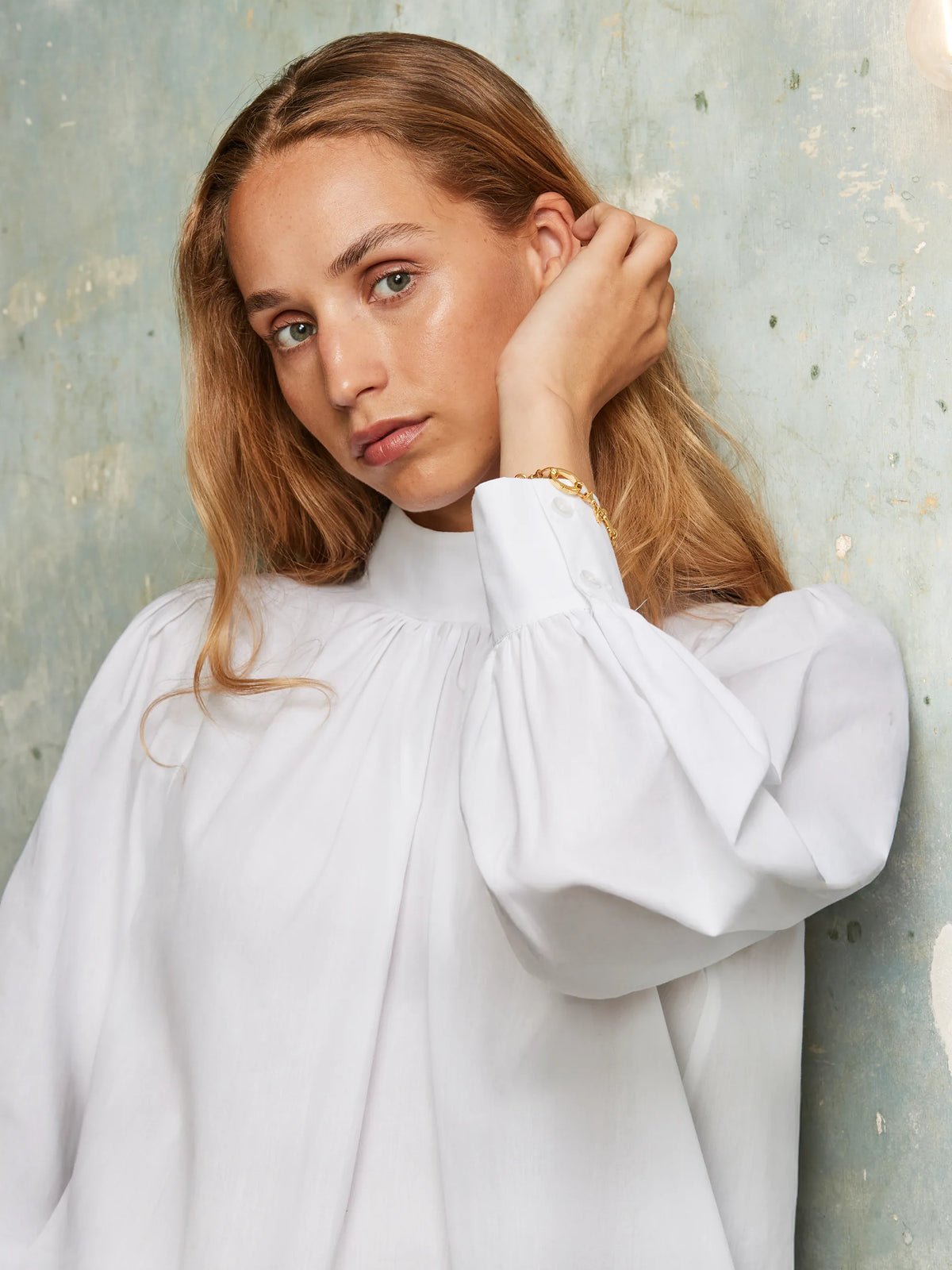 High-Neck Cotton Blouse