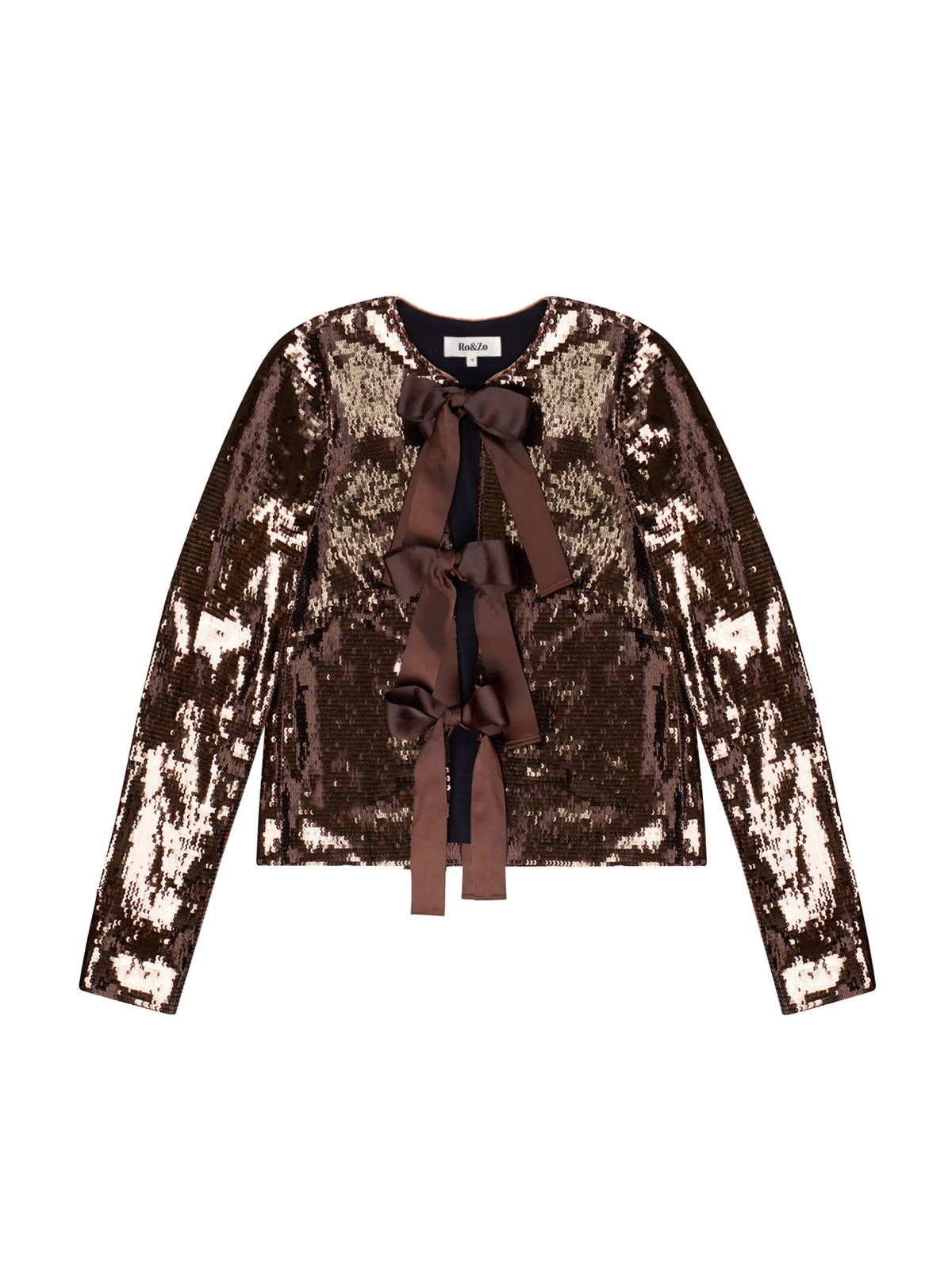 Chocolate Brown Bow Front Sequin Jacket