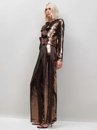 Brown Sequin Satin Contrast Trousers