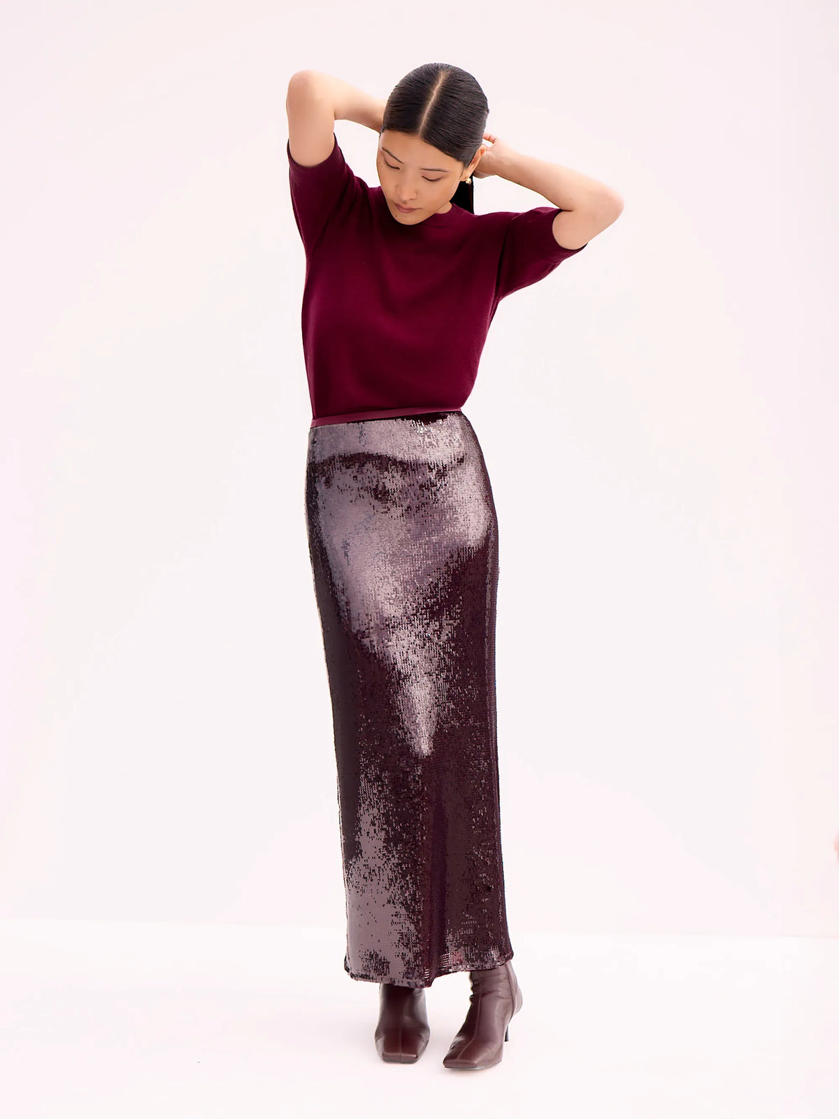 Burgundy Liquid Sequinned Skirt