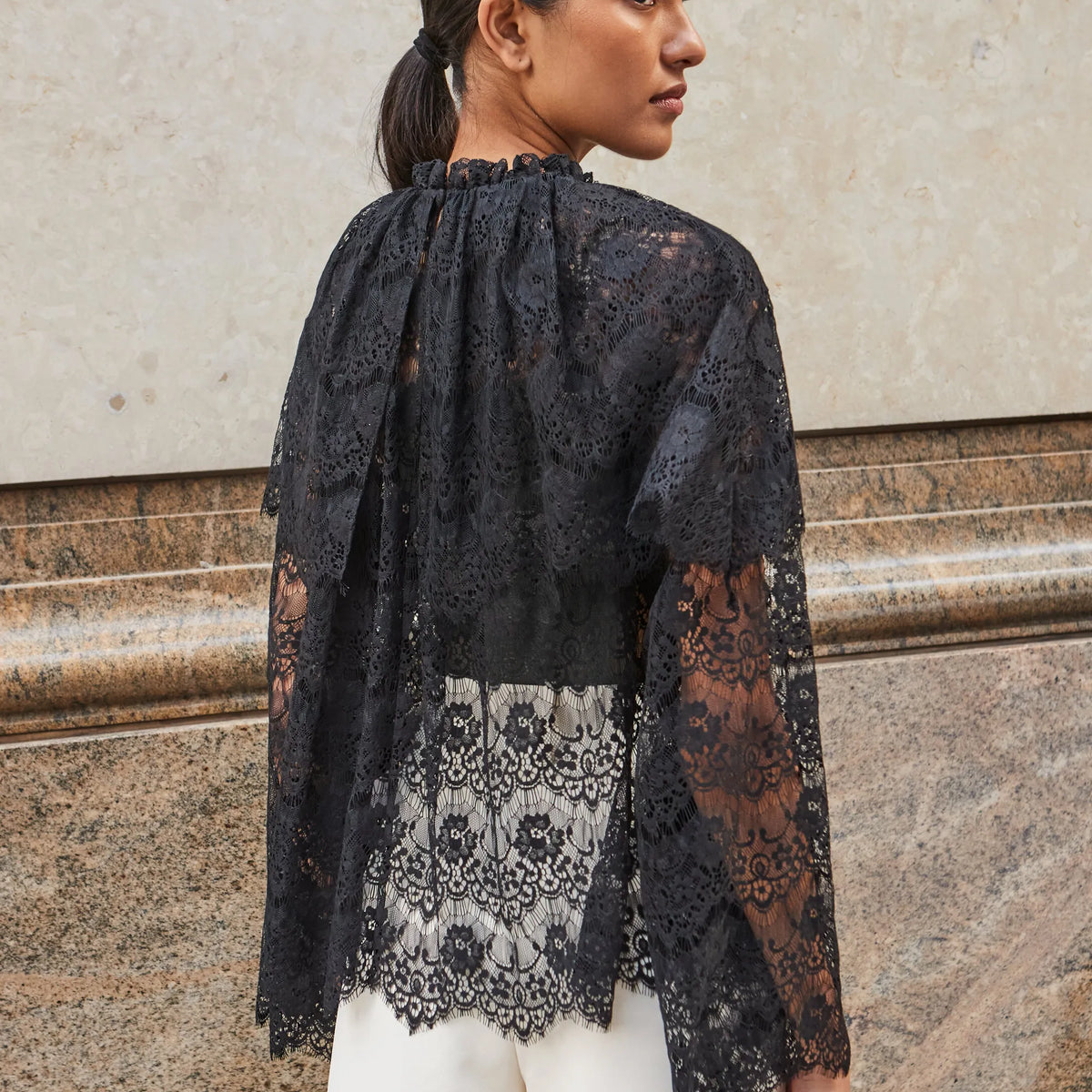 Black Lace Overlay Blouse – Ro&Zo