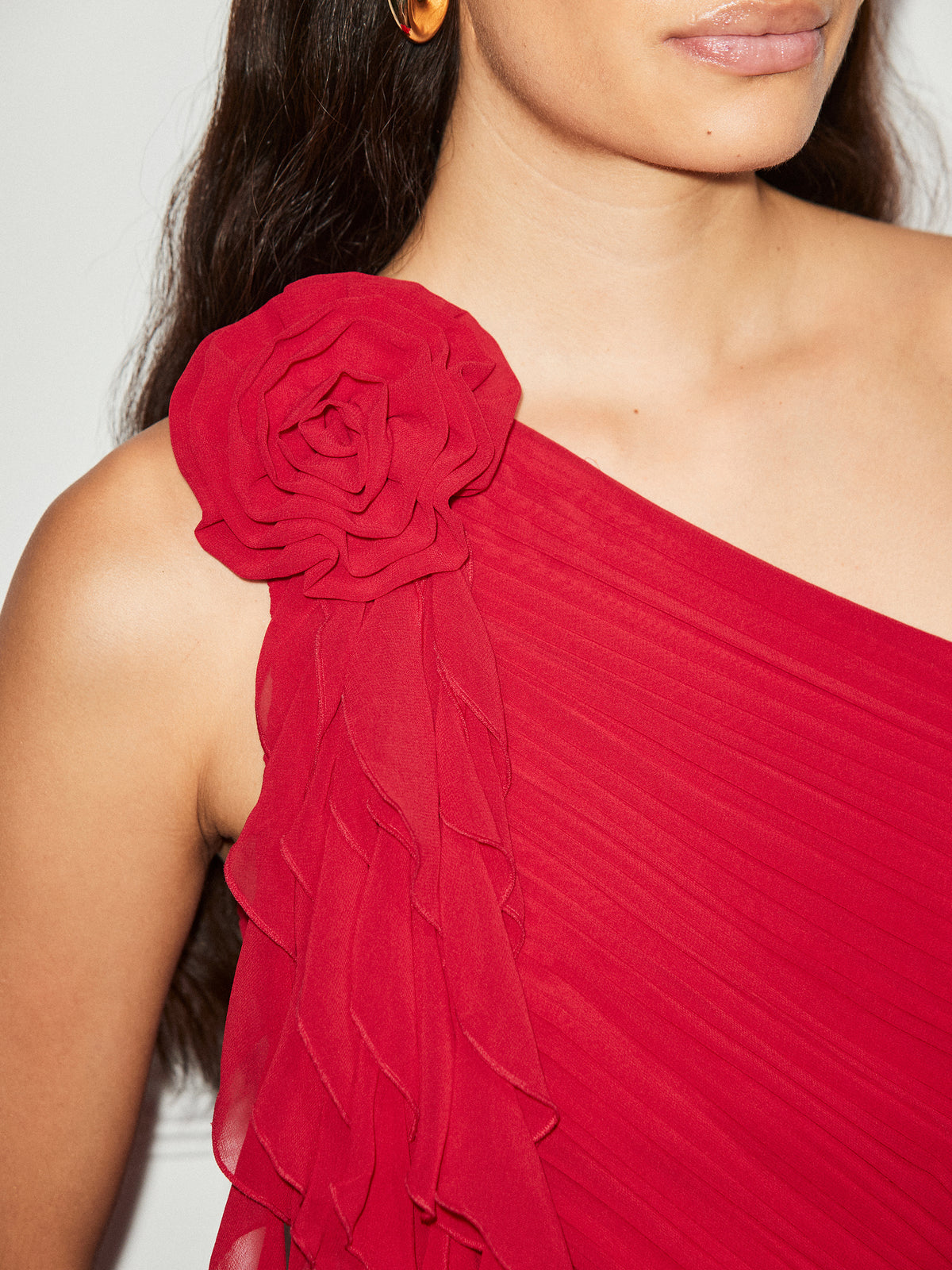 Isla Red Corsage One Shoulder Dress