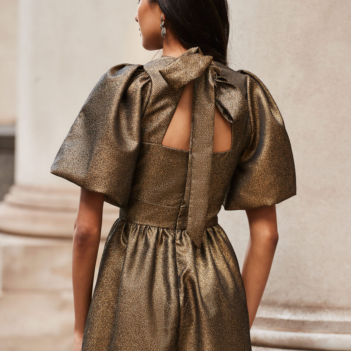 Seraphina Gold Puff Sleeve Dress Ro&Zo Seraphina Gold Puff Sleeve Dress Ro&Zo