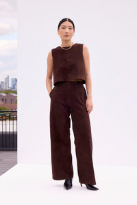 Chocolate Suede Wide Leg Trousers