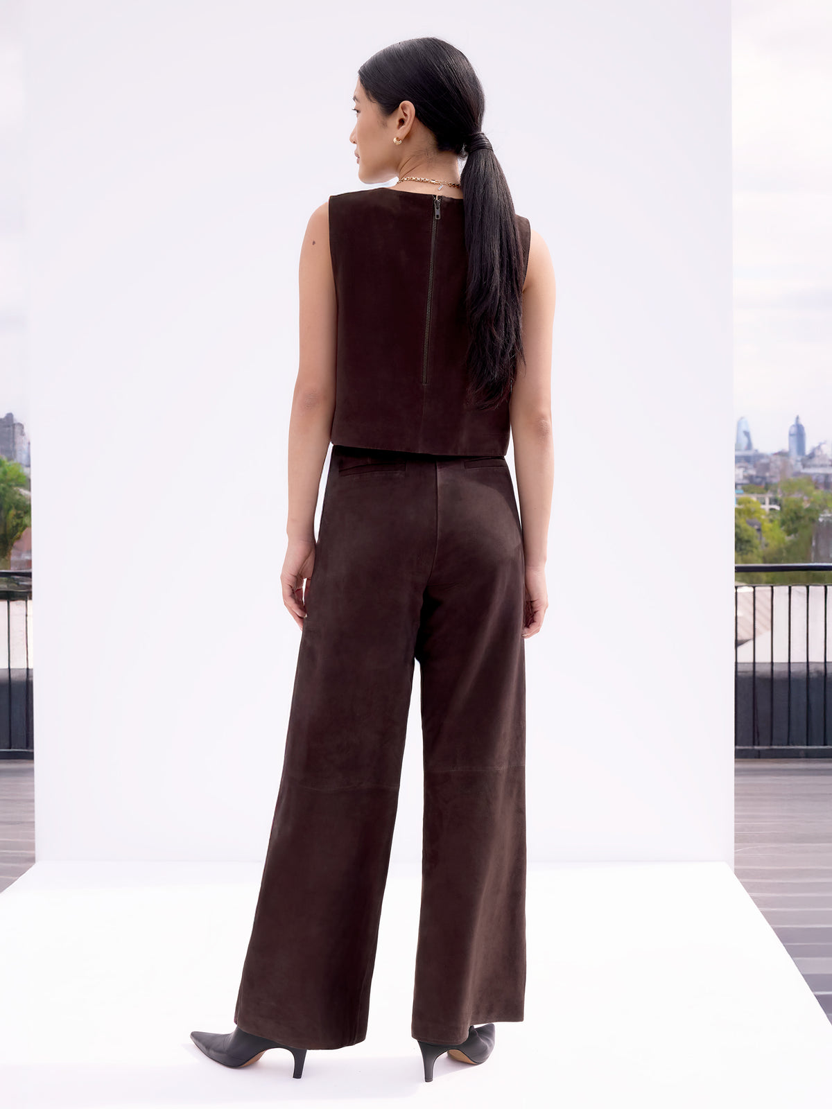 Chocolate Brown Suede Wide Leg Trousers