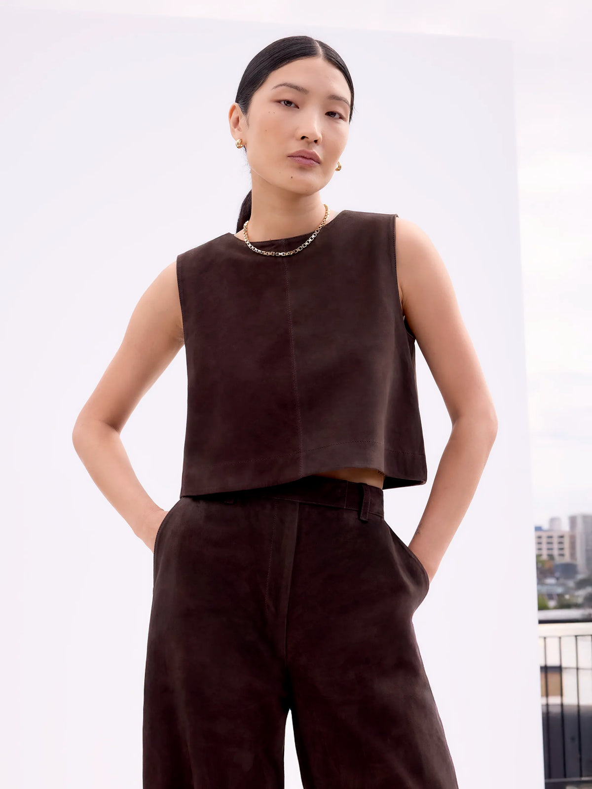 Chocolate Brown Suede Shell Top