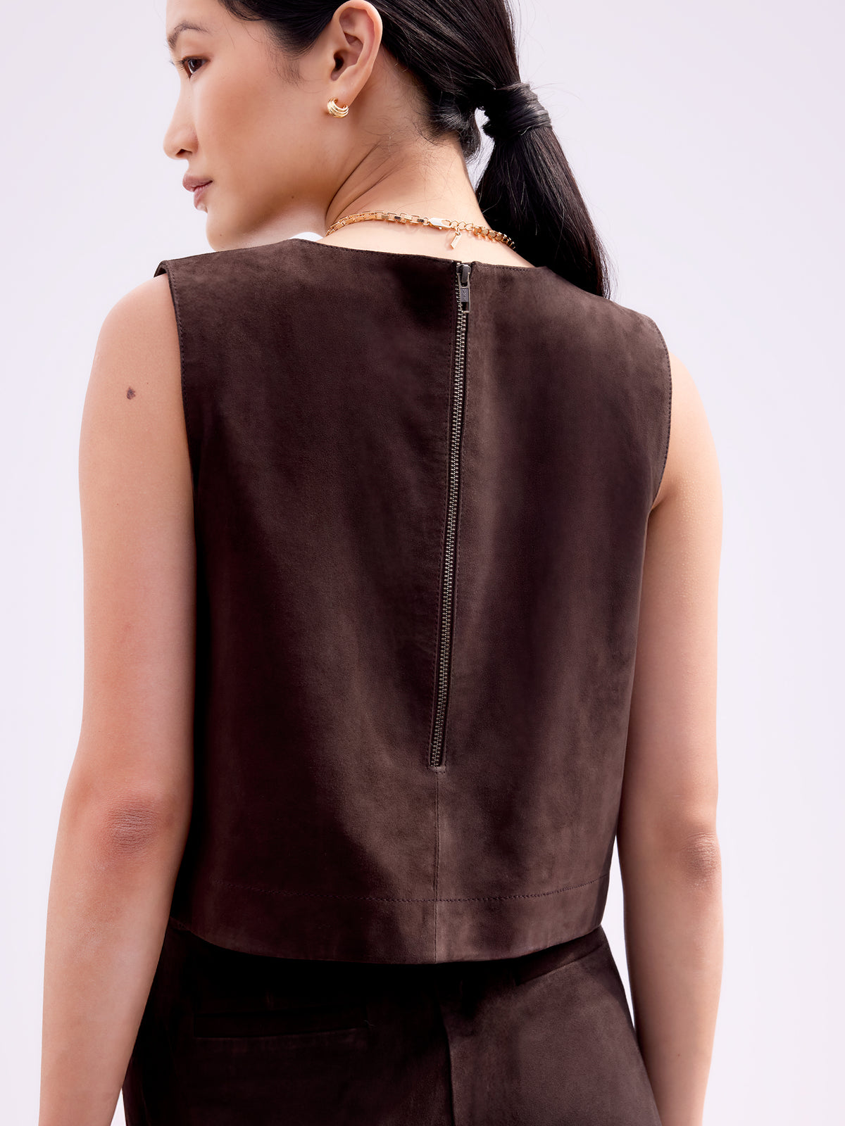 Chocolate Brown Suede Shell Top