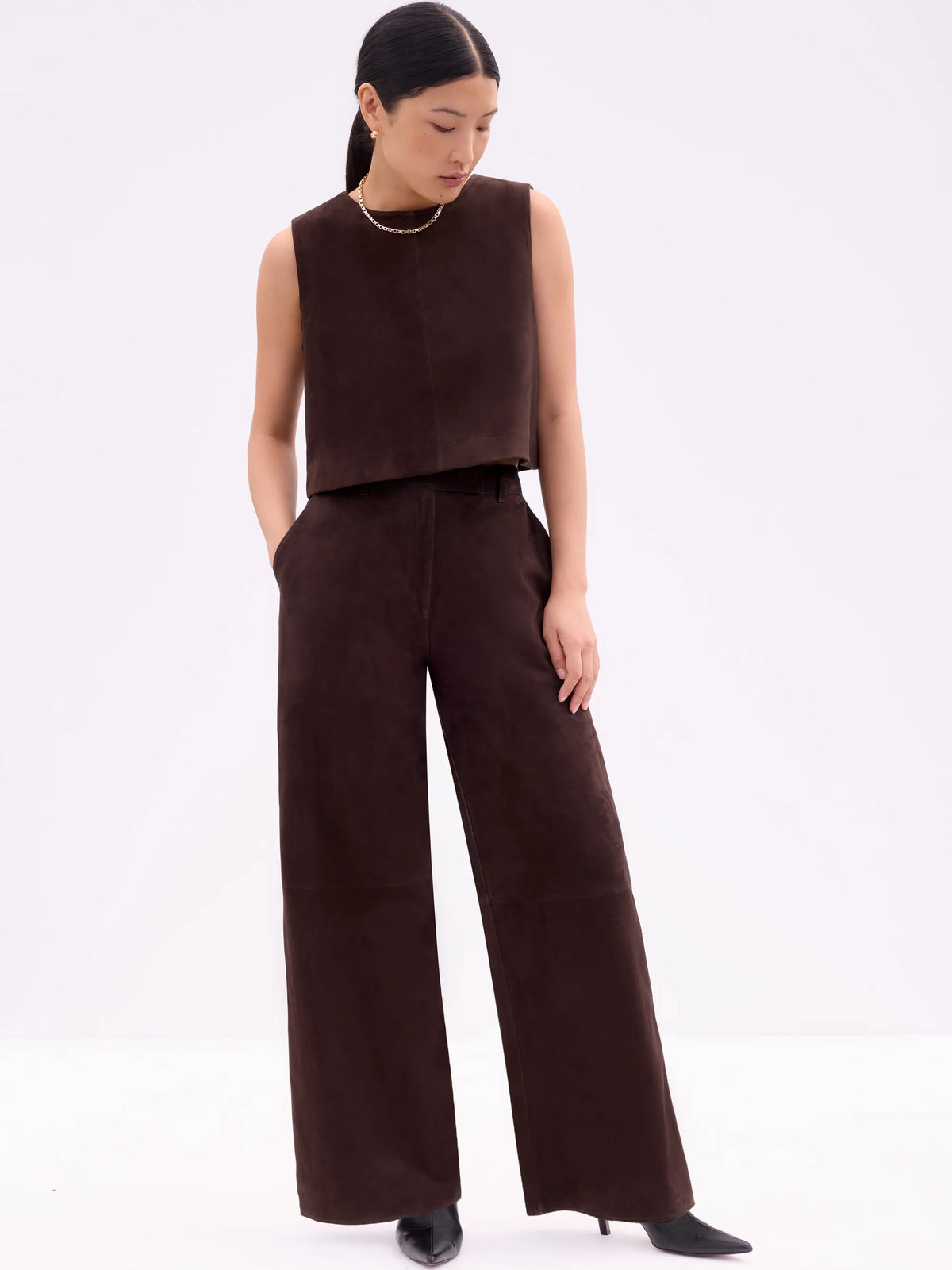 Chocolate Brown Suede Shell Top