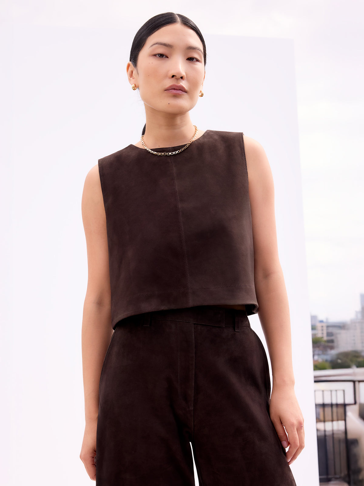 Chocolate Brown Suede Shell Top