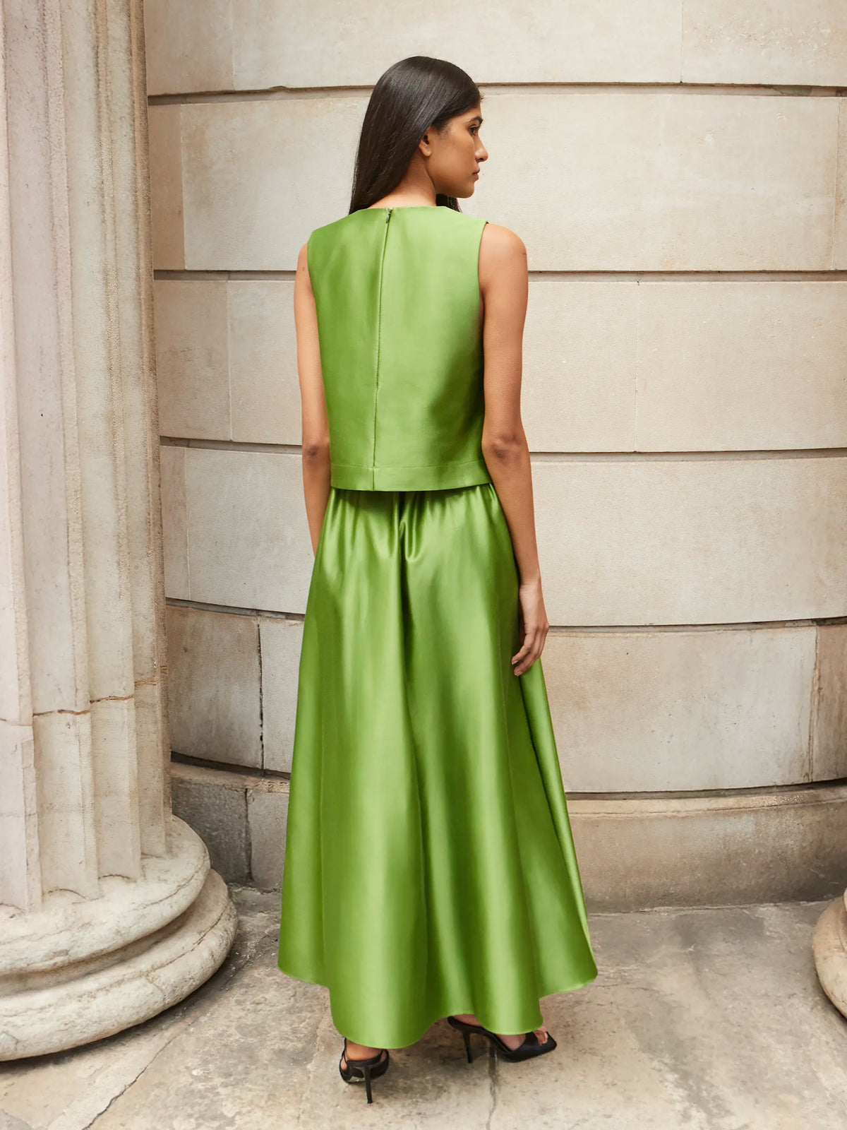 Green Satin Full Skirt