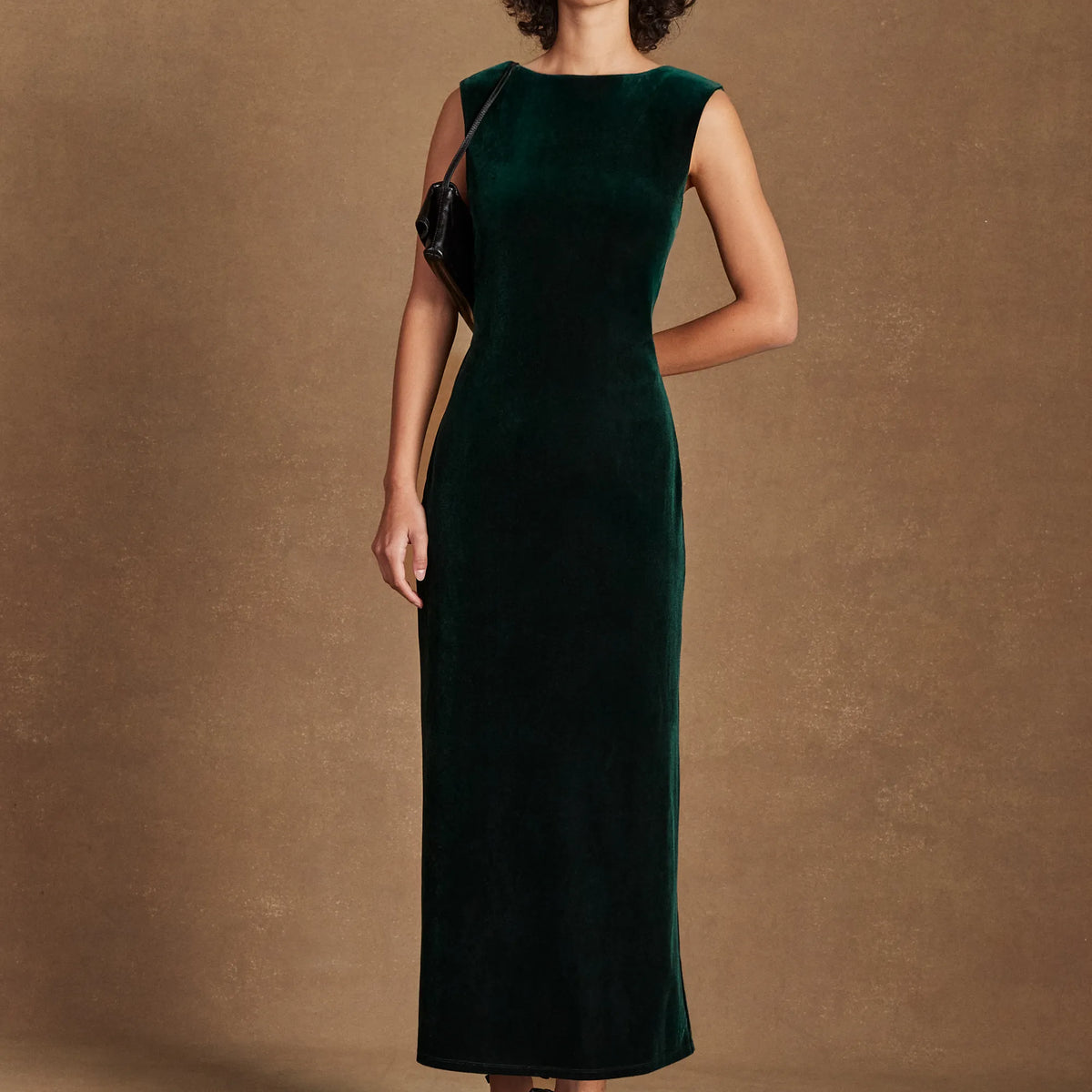 slim fit dress slacks Emerald Green Strappy Back Sexy Slit Simple A-Line Satin Dress main image 1