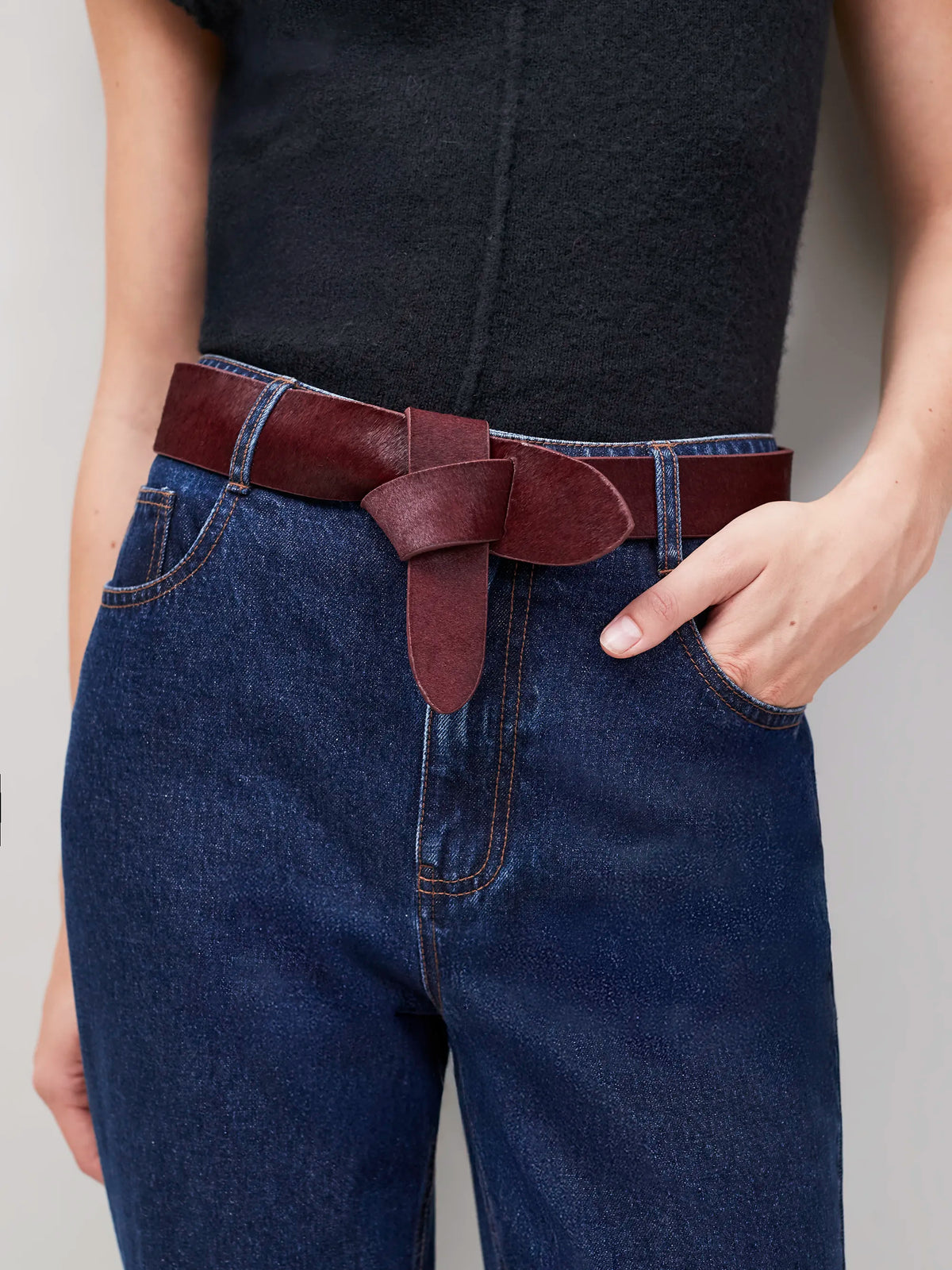 Burgundy Pony-Hair Knot Belt