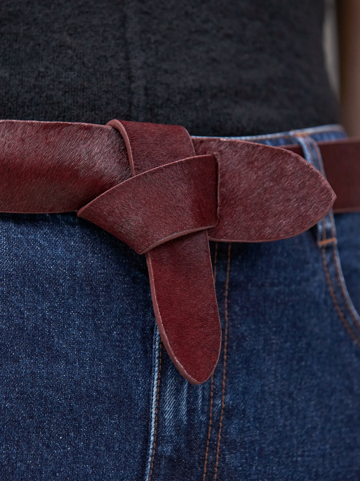 Burgundy Pony-Hair Knot Belt