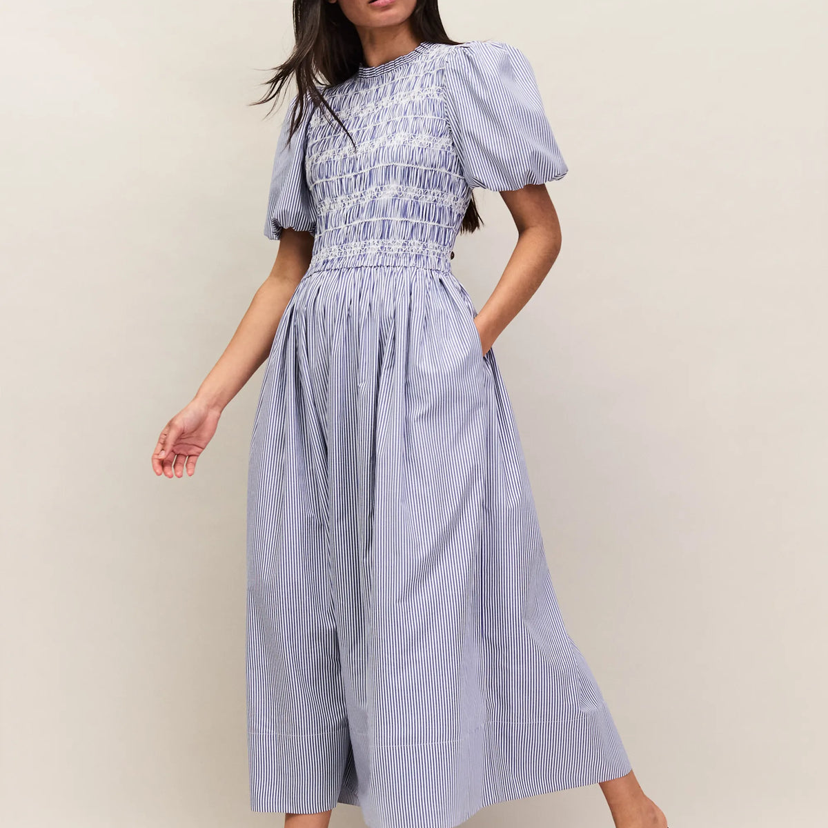 Blue Stripe Shirred Bodice Dress – Ro&Zo