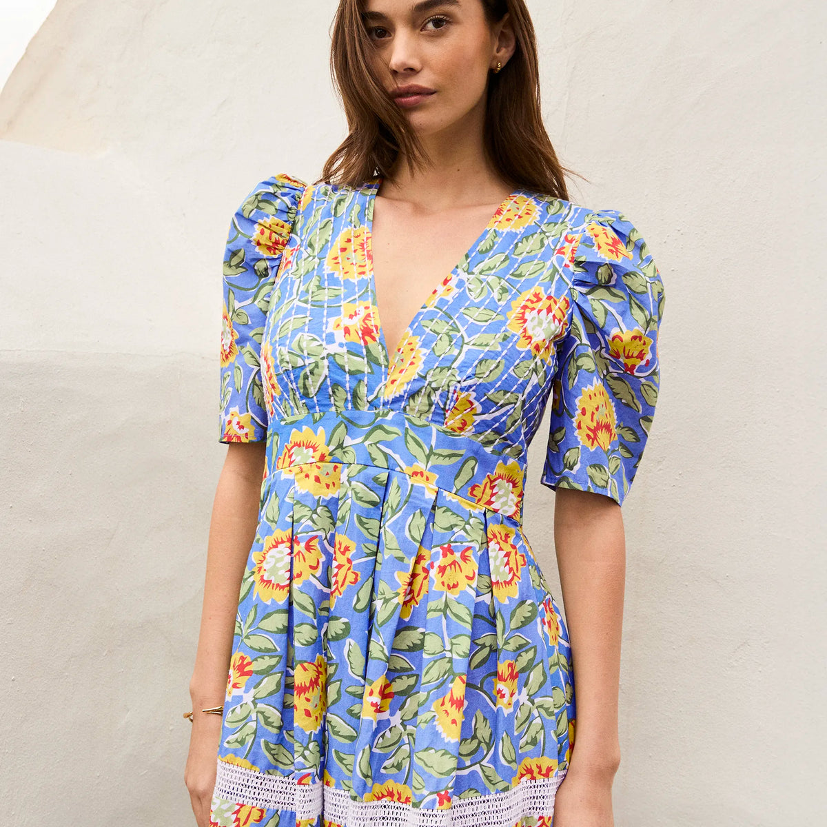 blue and yellow floral dress Print Trim Insert – Ro&Zo casual outings Choose your Strap Width:Wide Gold Outfit For A Bohemian Maxi Dress