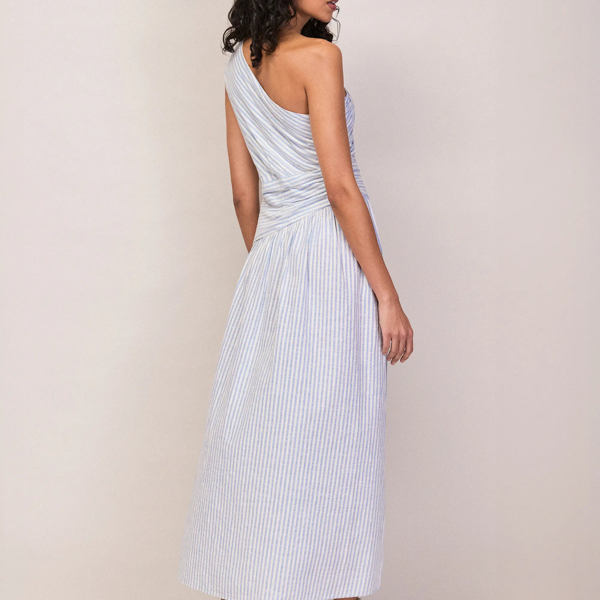 blue and white striped one shoulder dress Bellano One Shoulder Dress