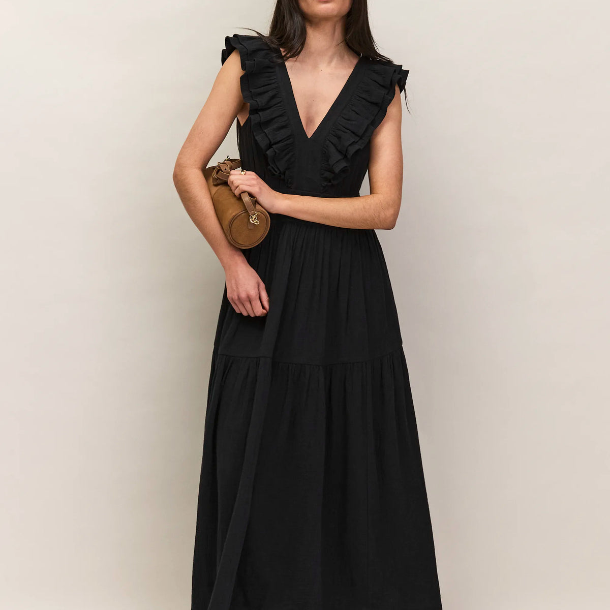 Black Cheesecloth Ruffle V-Neck Midi Dress – Ro&Zo