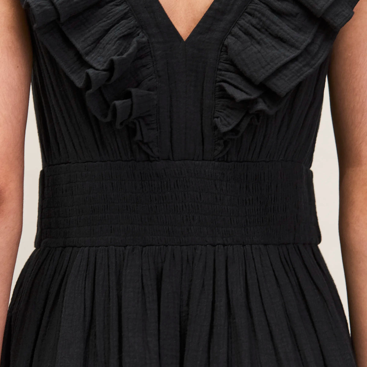 Black Cheesecloth Ruffle V-Neck Midi Dress – Ro&Zo