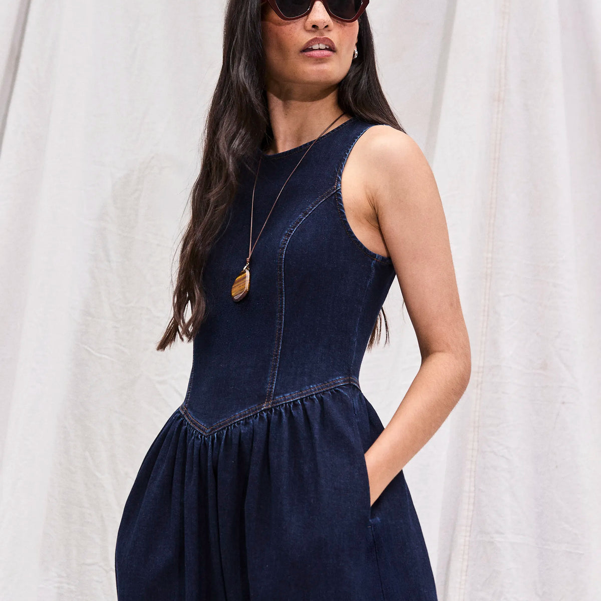 ro&zo denim dress Puff-Sleeve Denim Midaxi Dress  Ro&Zo