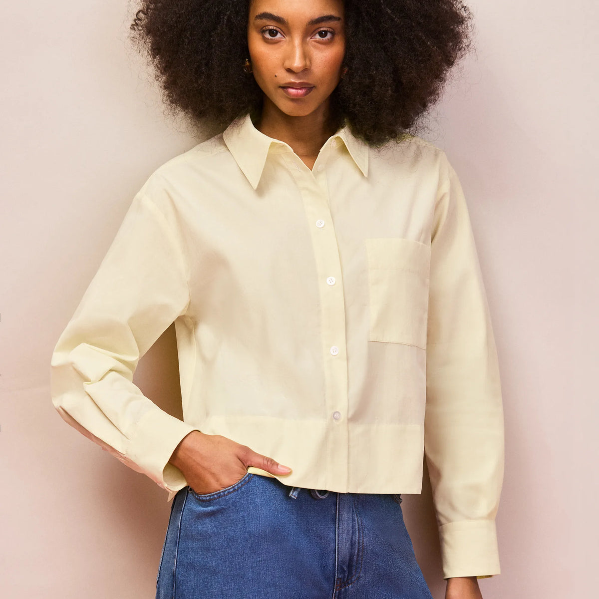 Buttermilk Cotton Poplin Cropped Shirt – Ro&Zo
