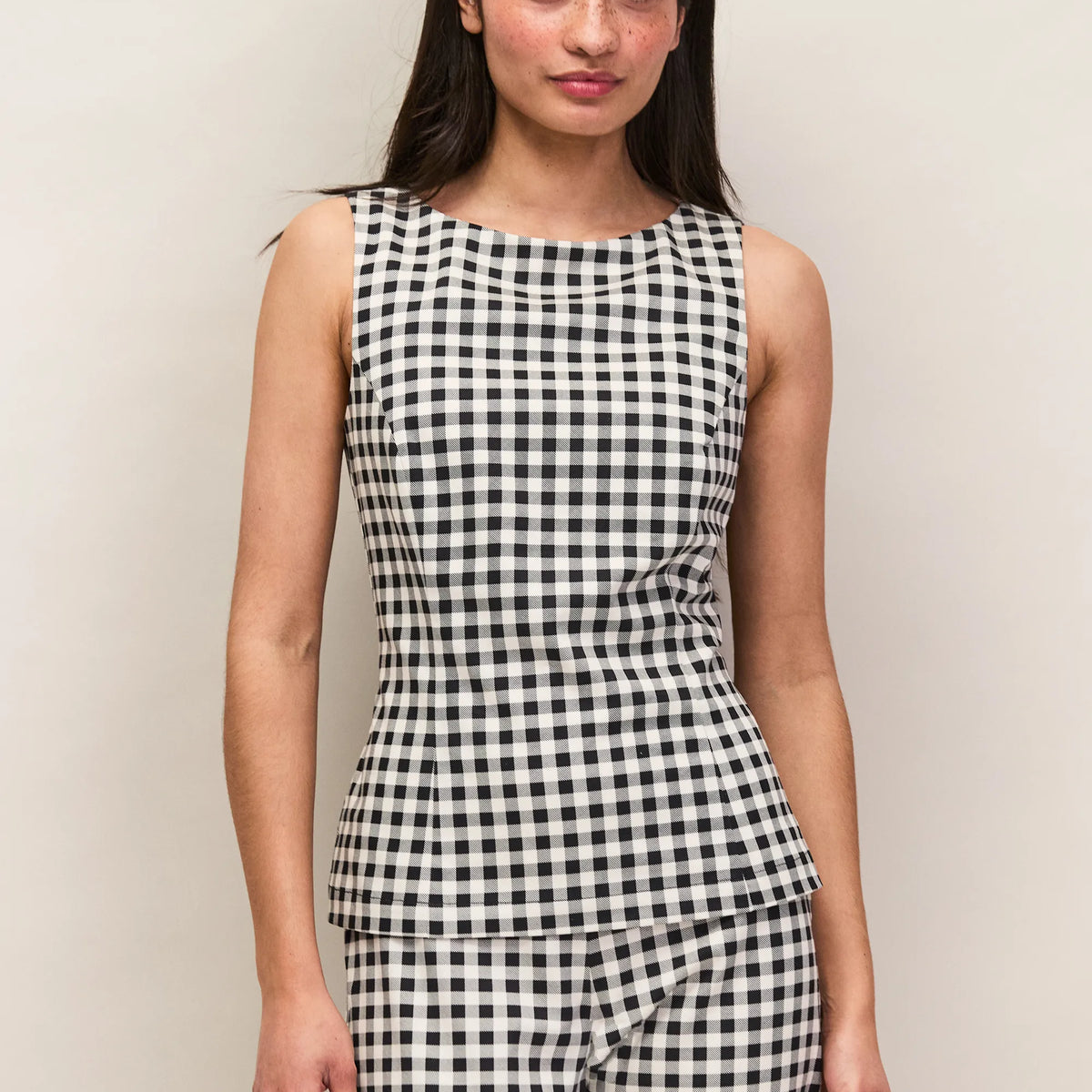 Black And Ivory Gingham Cotton Peplum Top – Ro&Zo