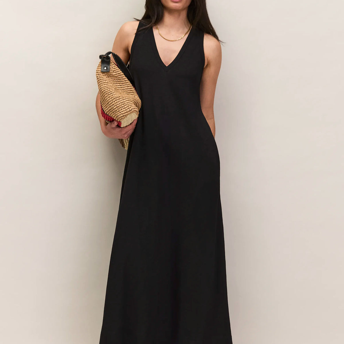 Black Slub Jersey V-Neck Midi Dress – Ro&Zo