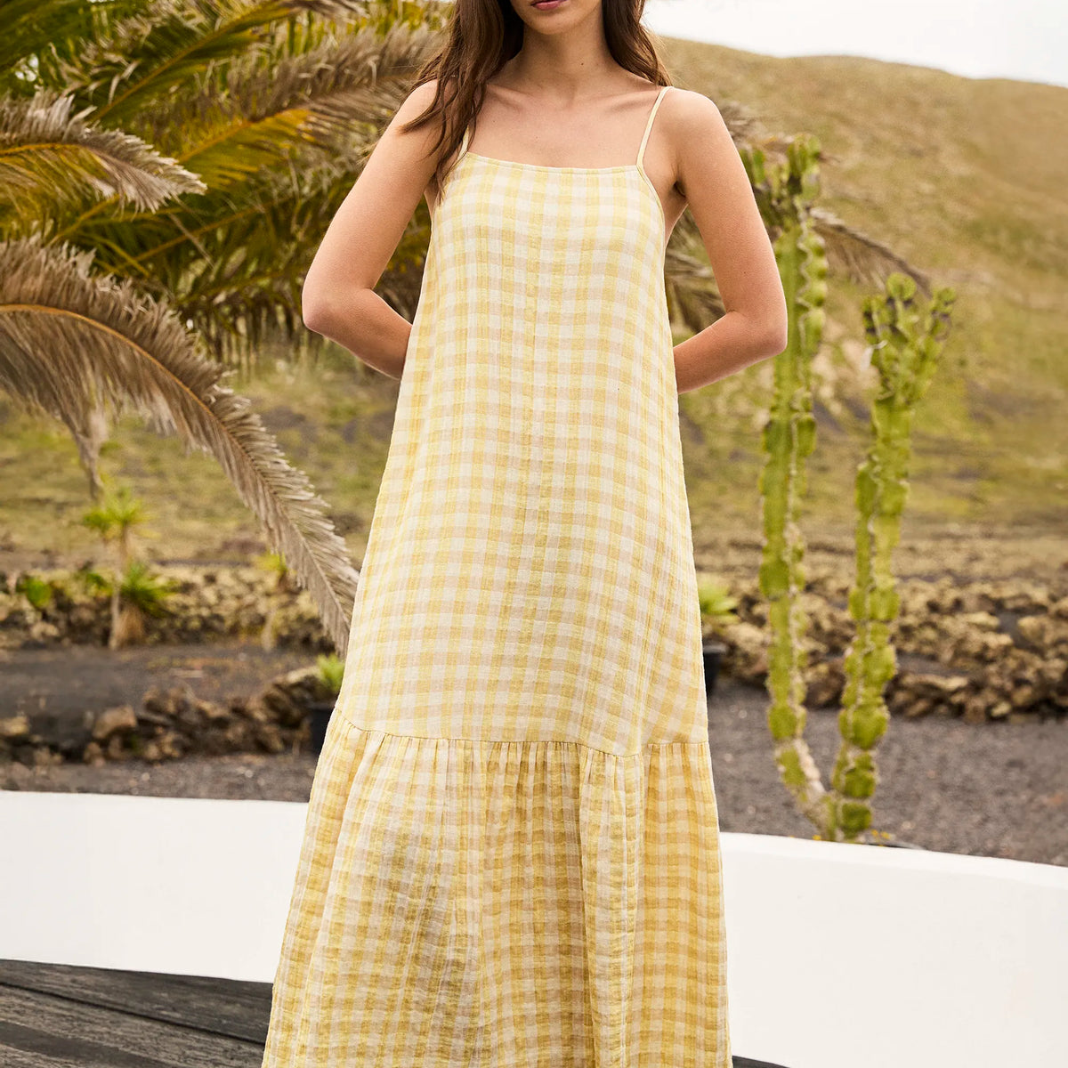 Petite Lemon-Yellow Cheesecloth Check Tiered Dress – Ro&Zo