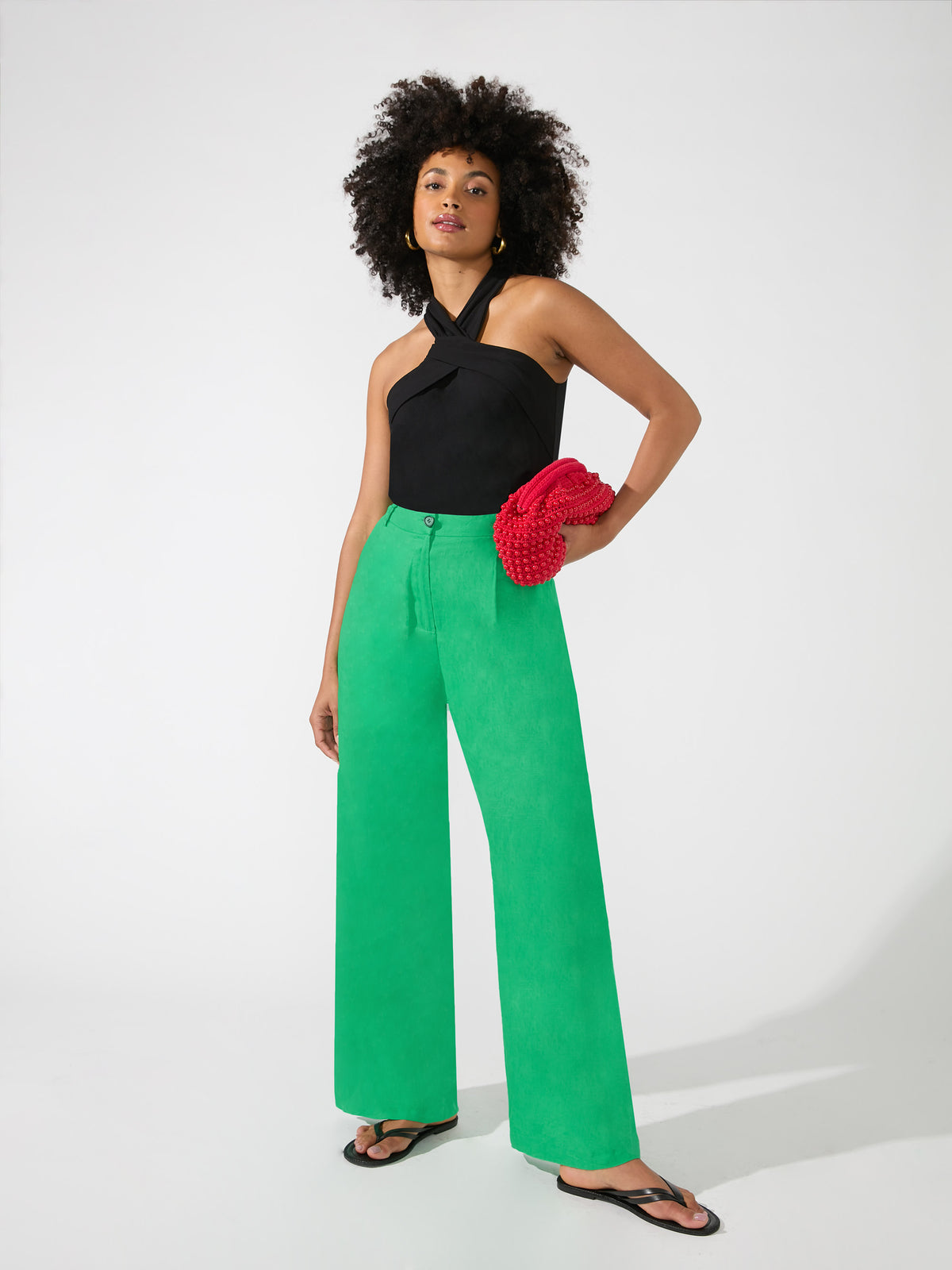 Green Linen Button Front Trousers