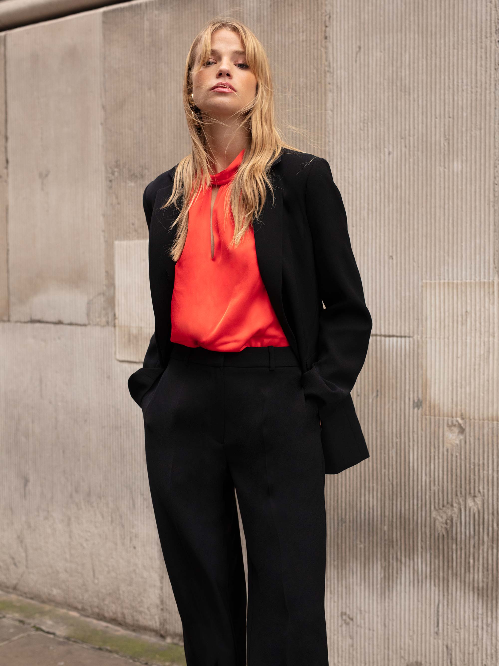 Black crepe tailored blazer sale