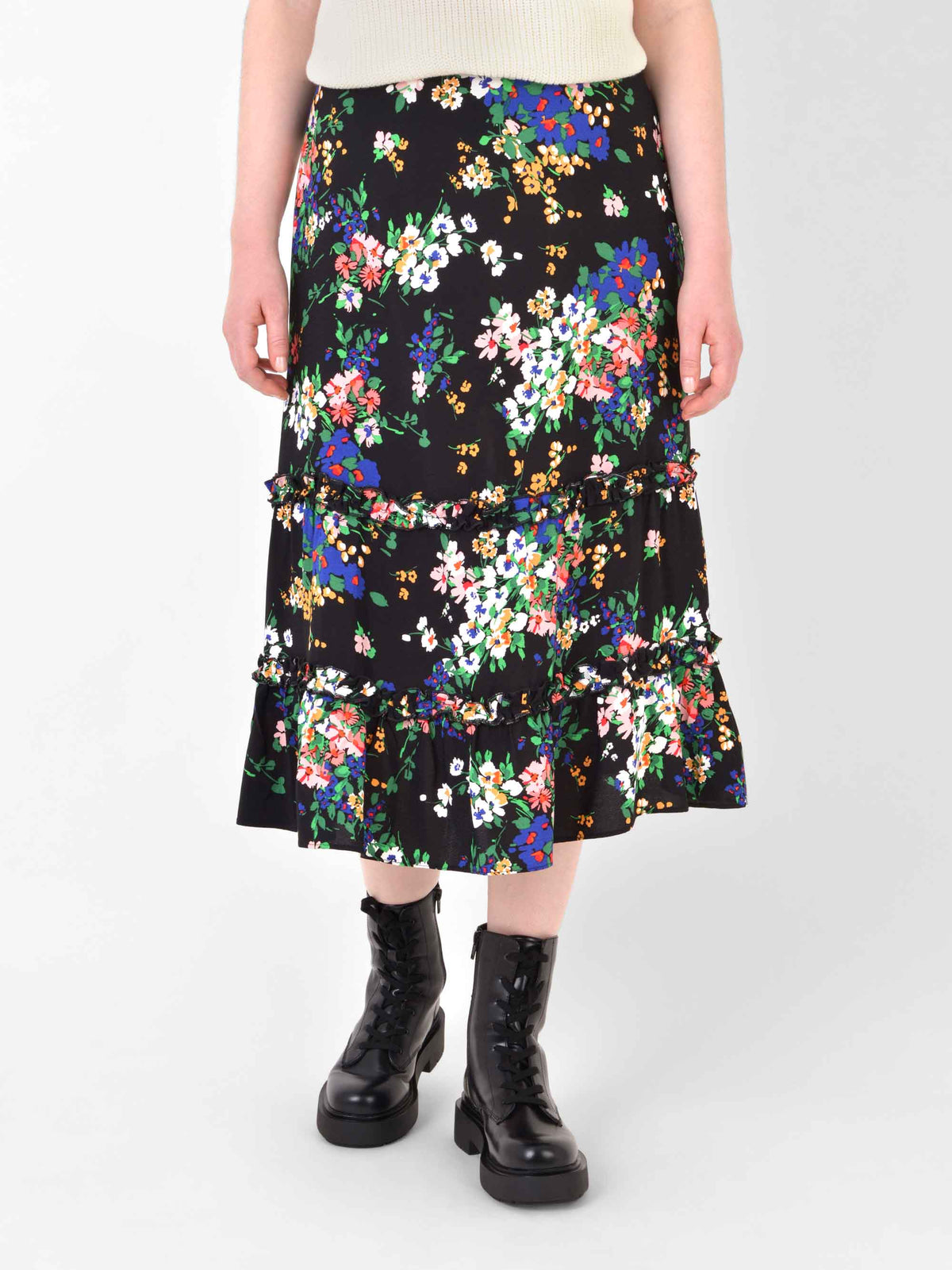 Watercolour Floral Frill Detail Skirt