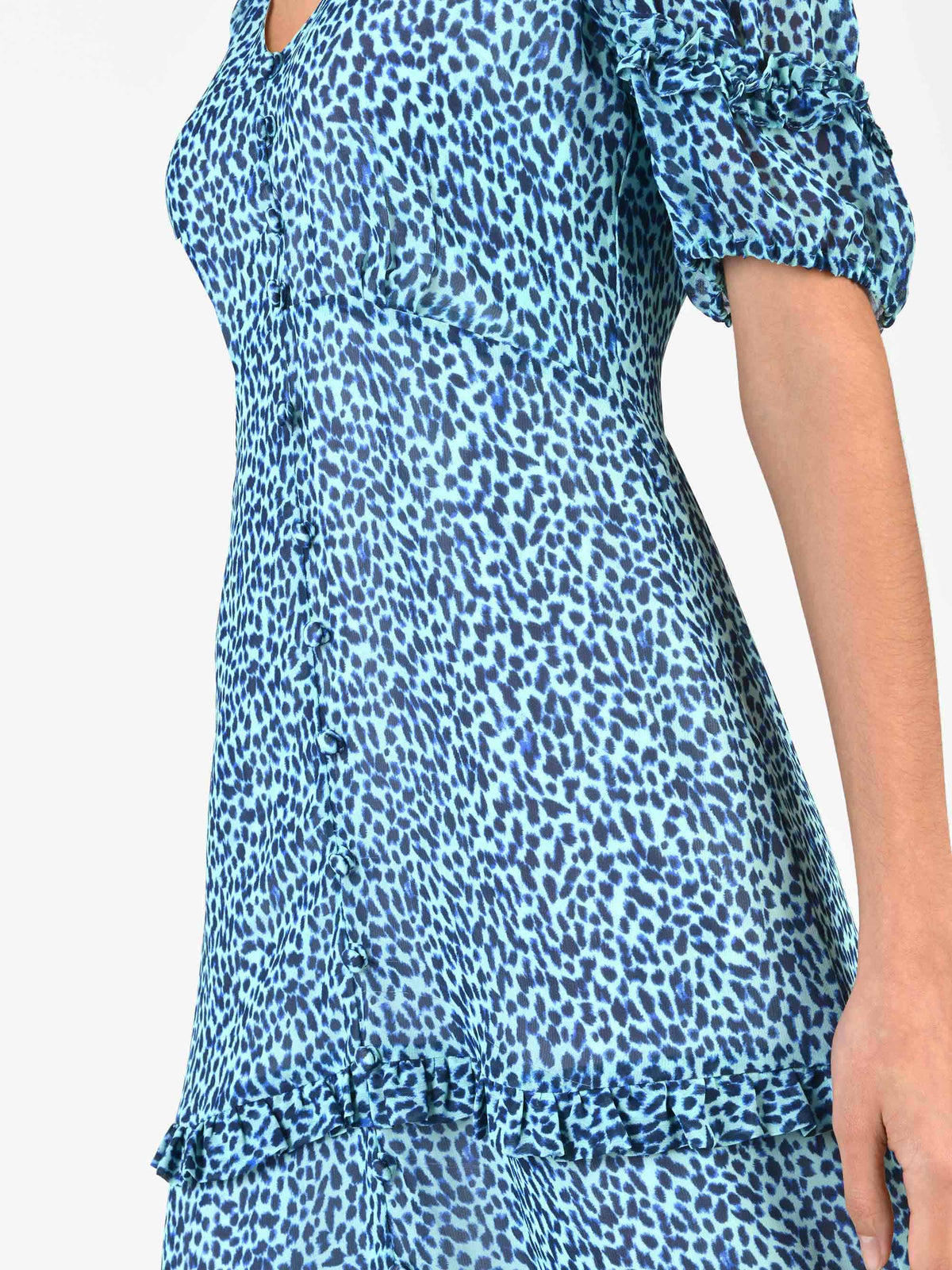 Blue Animal Frill Button Through Dress